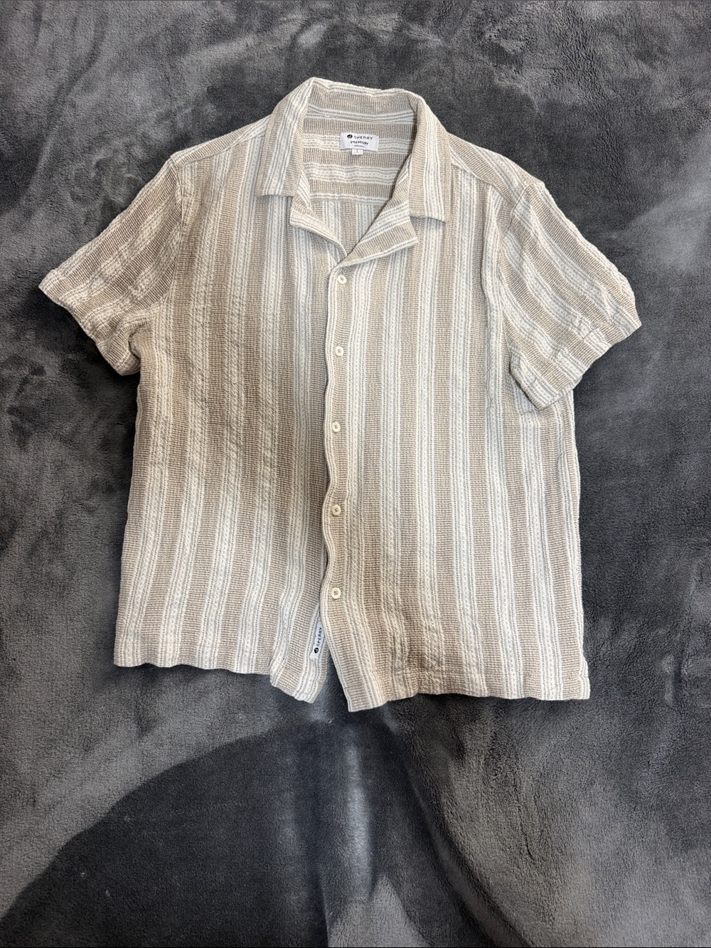Sperry Casual Beige Stripe Short-Sleeve Shirt